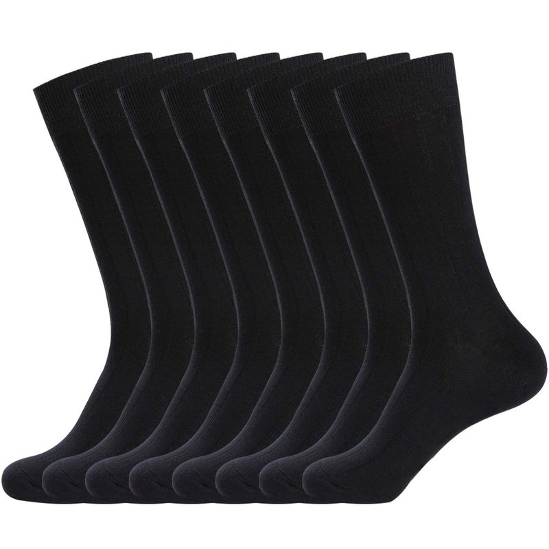 WANDER Classic Ribbed Dress Socks 8 pairs Men's Cotton Solid Premium Socks Seamless Soft (8black, Shoe Size:7-12) - Image 1